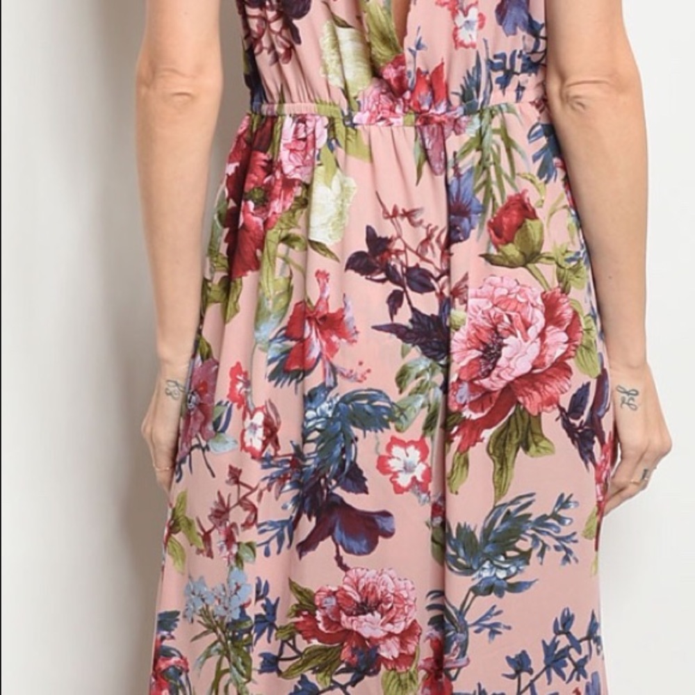 Mauve Floral Print Sleeveless Romper Maxi Style - Picture 6 of 16
